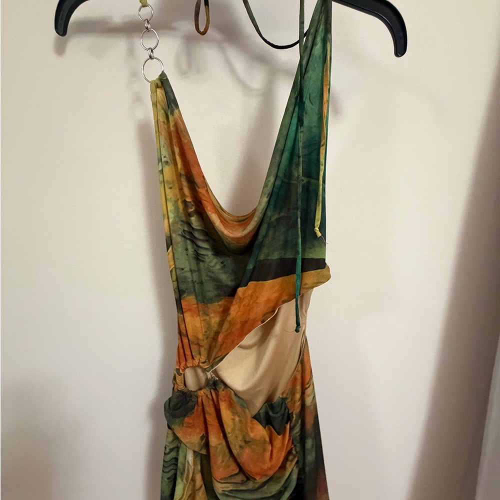 Tie-Dye Green & Orange Women's Sleeveless Dress